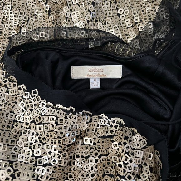 Aidan Mattox Gold Sequins Black Mesh Sequin Short Sleeve Mini Dress 0 - Picture 4 of 5
